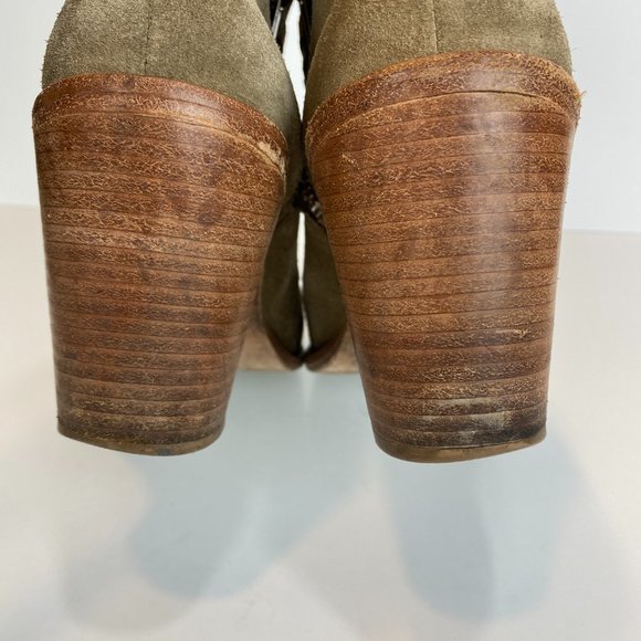 Loeffler Randall Ankle Booties 9 Khaki Green Gray Suede Leather Stacked Heel - Picture 4 of 16